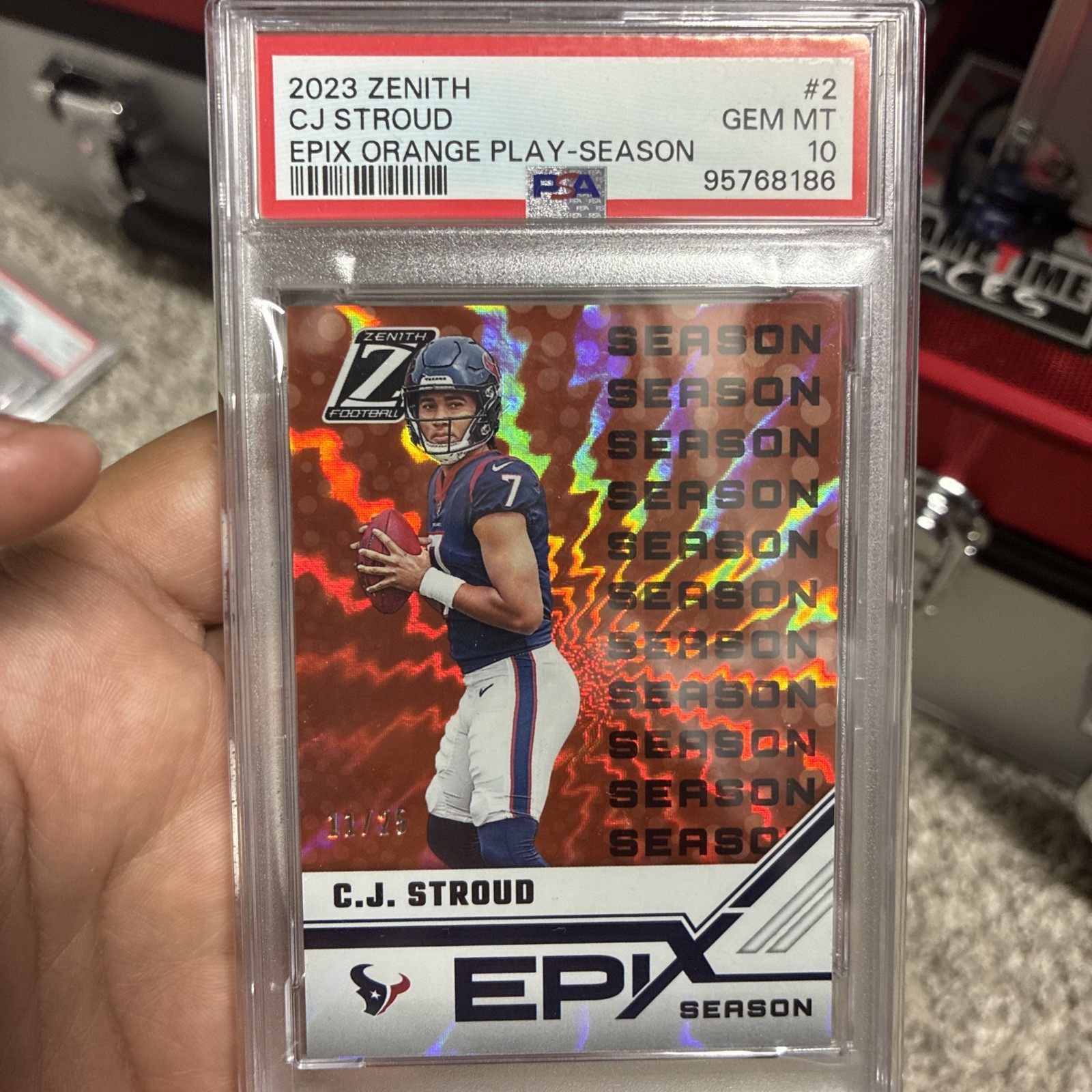 2023 Panini Zenith Cj Stroud Epix Orange Holo Rookie Rc /25 Psa 10 Gem Texans