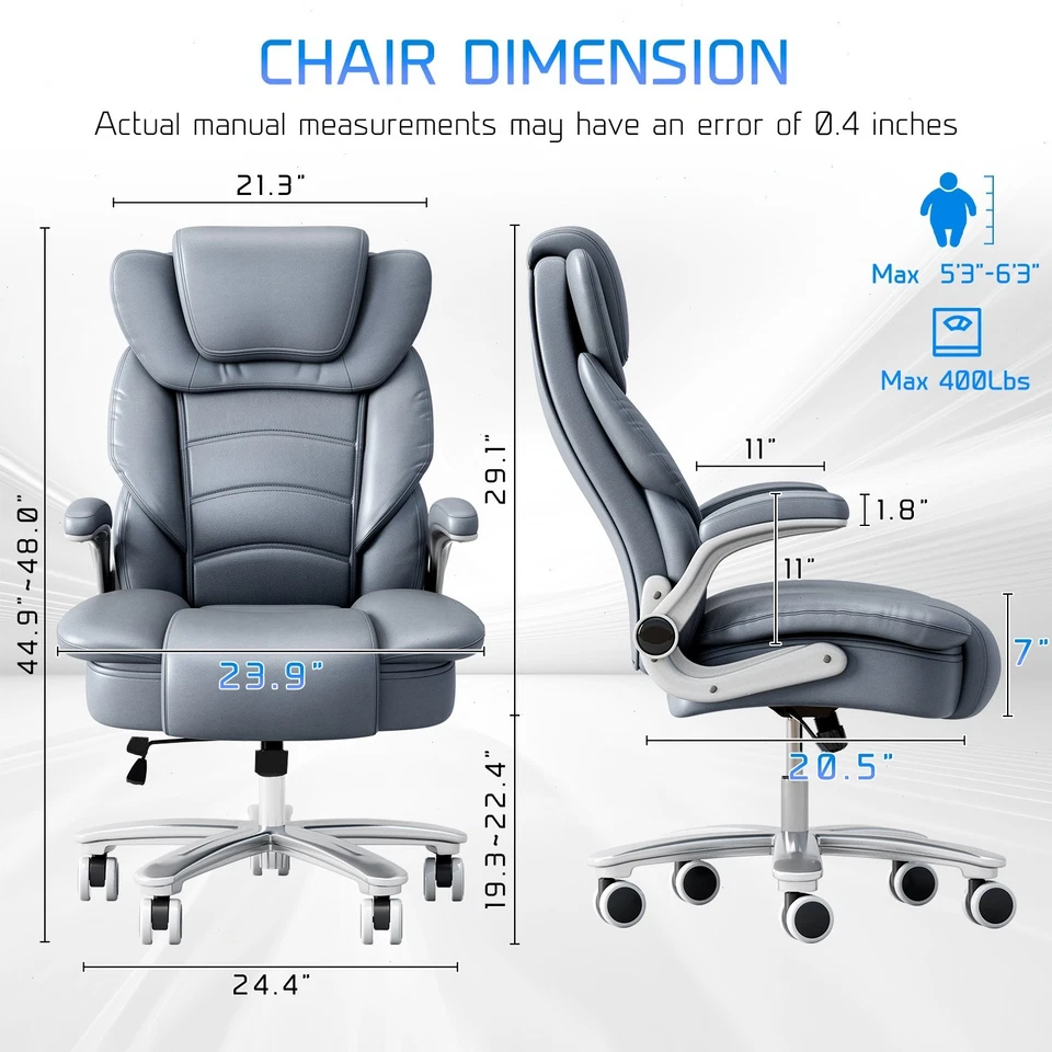Silla de oficina de cuero grande y alta 400 lb silla de escritorio ejecutiva ergonómica giratoria R Foto 2 de 4