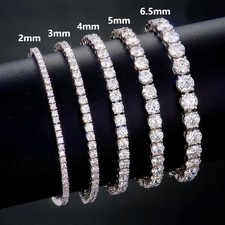 US Tennis Bracelet SOLID 925 Sterling Silver MOISSANITE Passes Tester 2-6.5mm