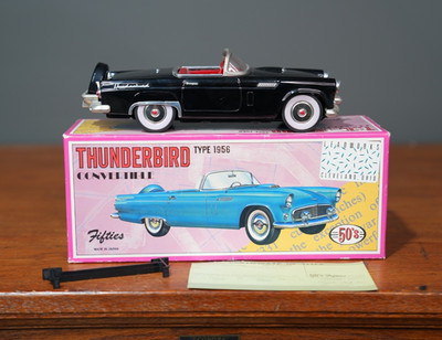 1956 Ford Thunderbird Convertible Tin Friction Toy Model Car Japan Vintage Black