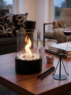 Vesuv  Edelstahl GlaszylinderDekosteine Indoor outdoor New Tisch Feuer