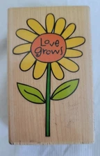 Hampton Art LOVE DAISY Stamp Flower Wood Mounted Rubber Stamp Ellen Krans PS0001