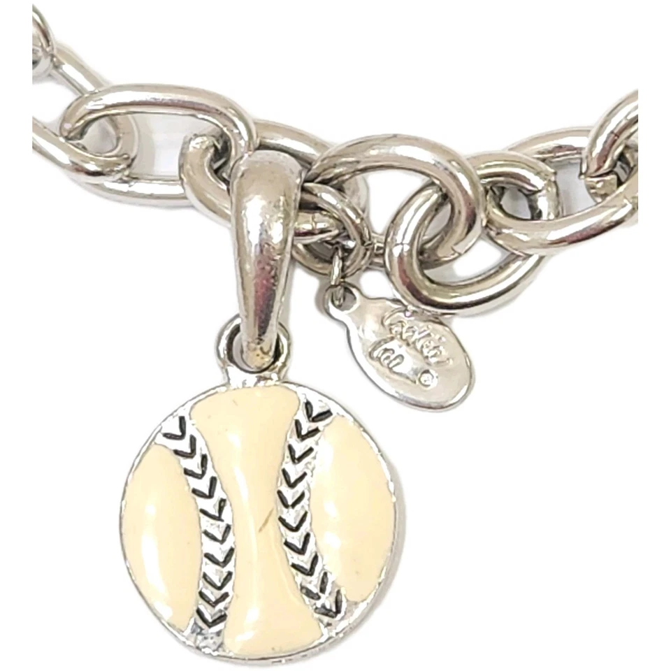 Pulsera Cookie Lee Firmada Softbol Béisbol Dije Plata Gruesa Cable Cadena 7.5" Foto 3 de 4