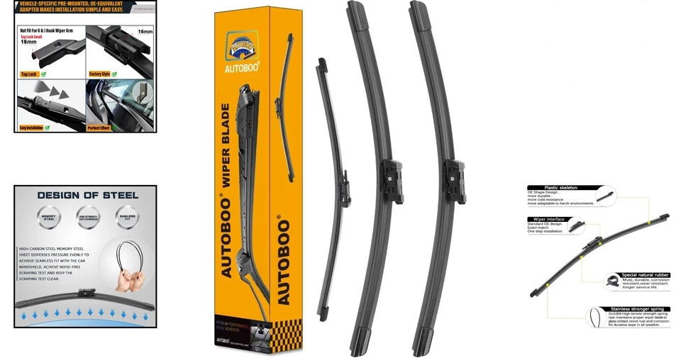All-Weather Windshield Wiper Blades: 24, 20, & 15 Inch Set for Porsche Macan - Imagem 2 de 4