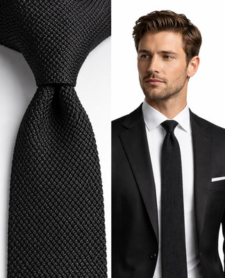 Herren-Strickkrawatte schwarz schmal Strick flache Spitze Beerdigung Sicherheit einfache feste Krawatten UK