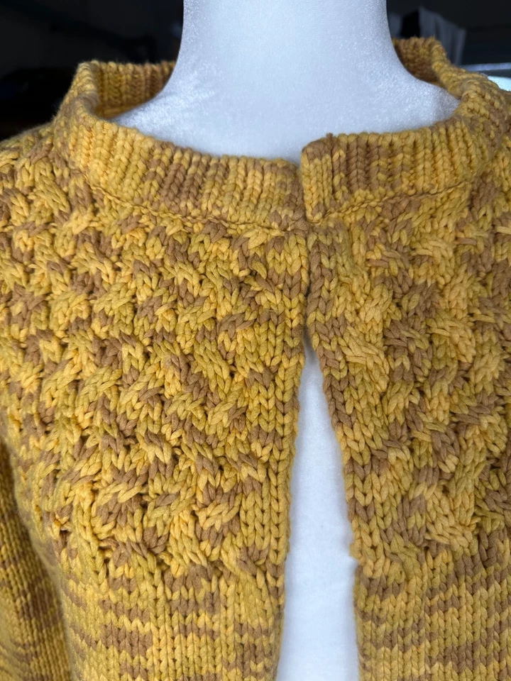 Suéter Cárdigan Abierto Tejido Gorrión Anthropologie Pequeño Amarillo Dorado Marrón Mármol Foto 4 de 4