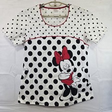 Disney Minnie Mouse Scrub Top Black White Red Polkadot Size Medium 100 Cotton
