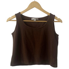 St John Women's Brown Knit Crop Tank Wool Blend Size P Made in USA Luxury Top