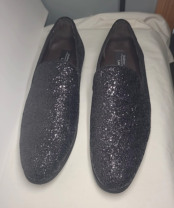 Frederico Leone Limited Black Sparkle Slip On Shoes Prom Wedding Dance Size 13
