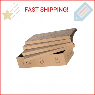 4 Packs in 1 Cat Scratch Pad with Box, Cat Scratcher Cardboard,Reversible,Durabl