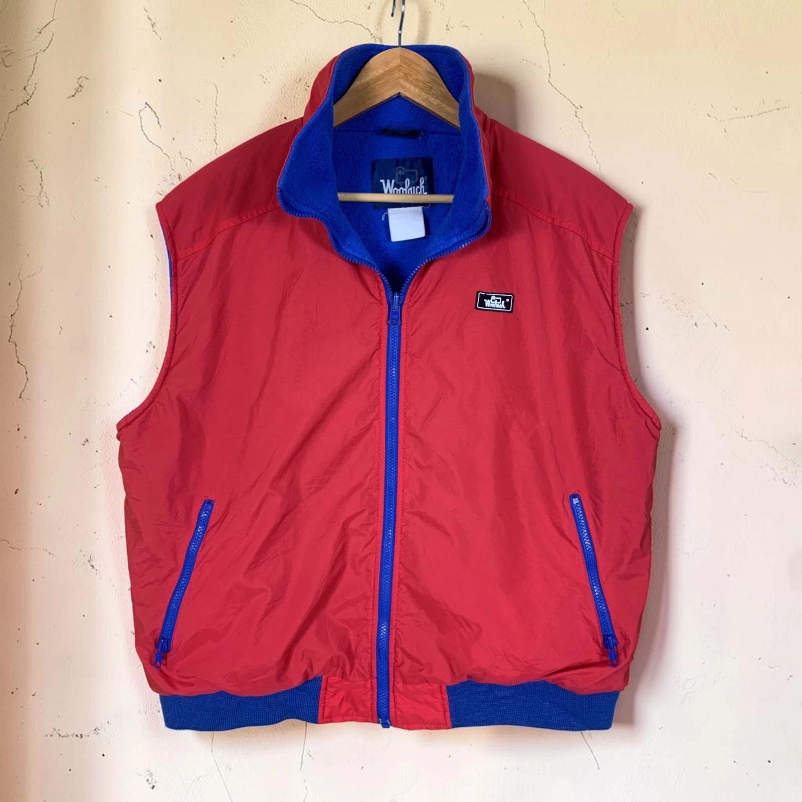Woolrich Men’s Gilet XL – Red/Blue – Vintage Nylon – Outdoor Vest - AM21