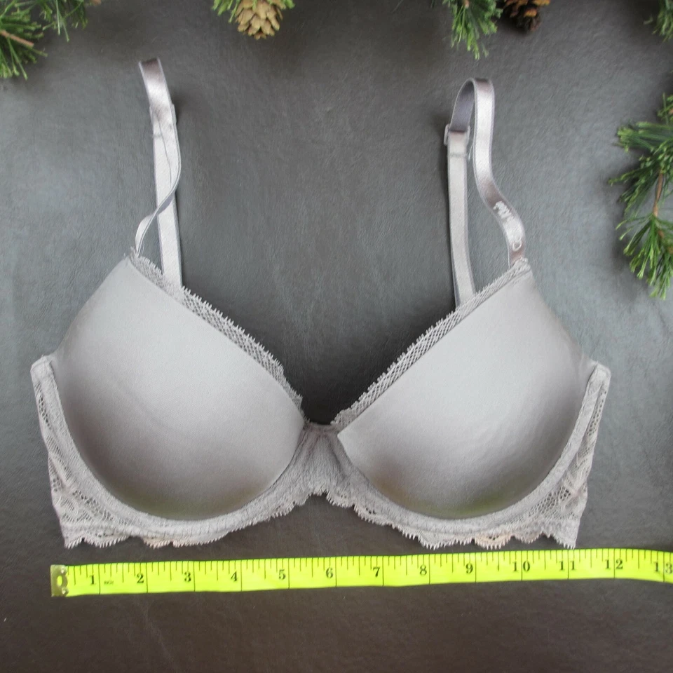 Бюстгальтер Calvin Kle размер 32D серый кружевной с подкладкой пуш-ап на косточках регулируемая застежка примечание - Изображение 4 из 4
