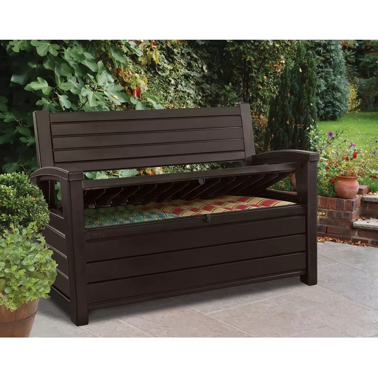 Keter Hudson Plastic Storage Bench, Non-Brushed Brown - Image 4 of 4