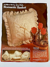 VINTAGE 1983 Yours Truly ROMANTIC BASKET 1593 Embroidery Pillow Kit w/ Ruffle