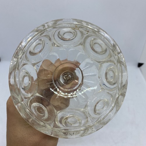 Antique Flint Glass Bullseye Pattern Glass Lid Finneal Butter Jar Vanity Dish - Picture 7 of 11