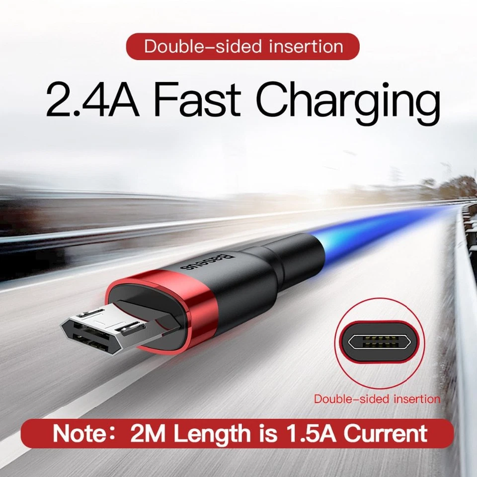 Baseus REVERSIBLE Micro USB Cable MicroUSB Cord android FAST Charging chargeur - Image 2 of 4