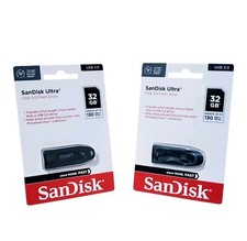 SanDisk Ultra USB 3.0 Flash Drive 32 GB 130MB/s 2-Pack Black New Sealed