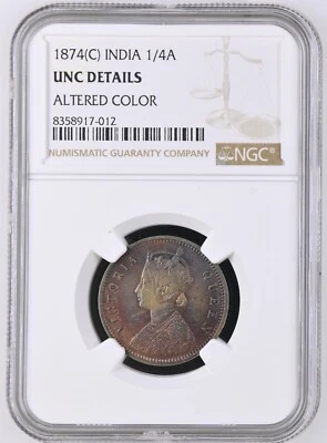 1/4 Anna 1874 Victoria, Großbritannien NGC UNC Details - Bild 1 von 2