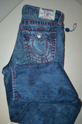 True Religion Damen Straight Big T dicke rote Nähte blau Denim Jeans Gr. 20