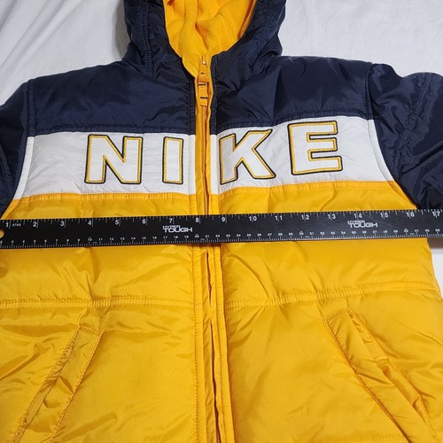 Nike Youth Winter Jacket Boys Sz 6 Navy Blue And Yellow Fleece Lined Hooded Coat - Picture 16 of 20