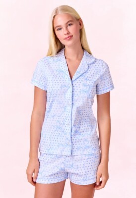 LoveShackFancy x Roller Rabbit Short Sleeve Polo Pajama Set ''Bow Hearts'' Size: M