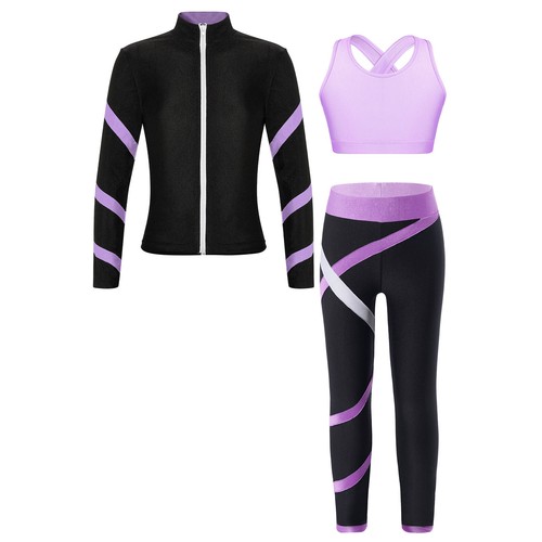 Child Girls Set Stripe Outfit Colorblock Trousers Tracksuits Contrast Color - Picture 37 of 47