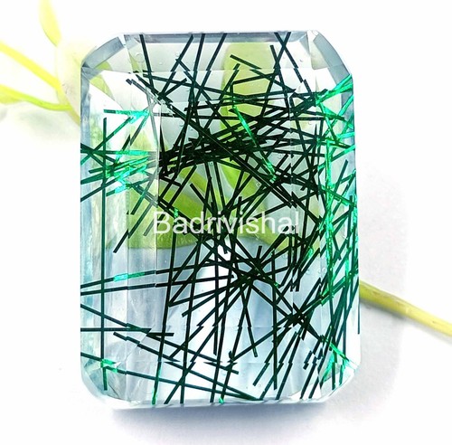 170 Ct Certified Best Green Rutilated Quartz Emerald Cut Loose Gemstone 4JUF - Picture 2 of 9