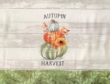 Double hanging kitchen towel Fall pumpkins crocheted green top