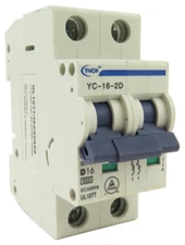 YuCo YC-16-2D Miniature Din Rail Circuit Breaker D-Curve 16-Amp 2P 480VAC 220VDC