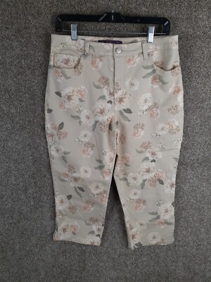 Gloria Vanderbilt Amanda Floral Capri Jeans Womens 10 Beige High Rise Stretch
