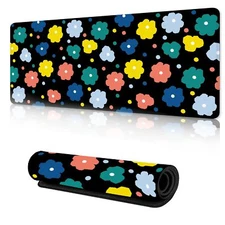 Desk PadVintage Groovy Flowers Gaming Mouse PadComputer Desk Mat Keyboard wit...