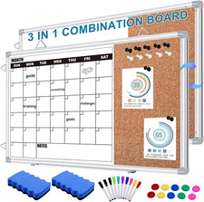 Double-Sided 36" x 24" Dry Erase Monthly Calendar  Cork Board Combo
