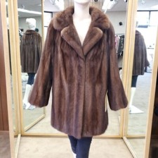 Natural Demi Buff Letout Female Mink Fur 33" Coat - Size 12