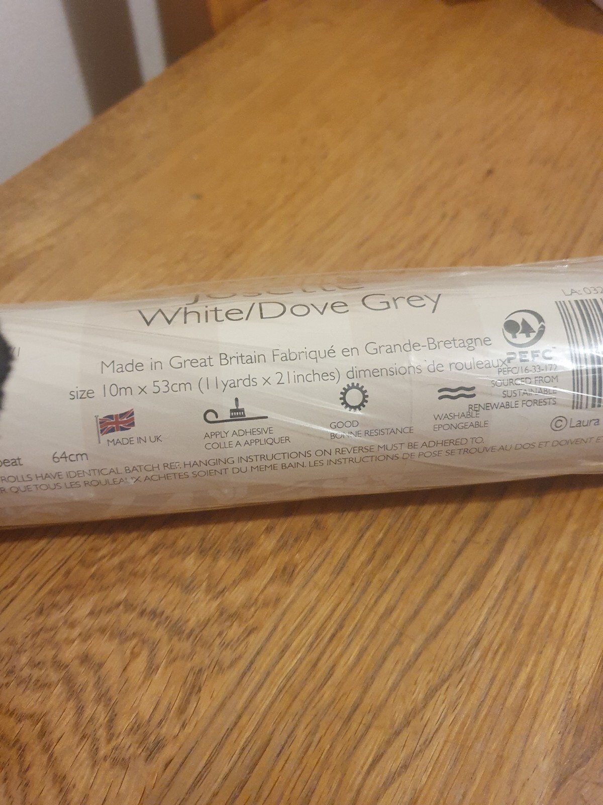 New Roll Of Laura Ashley Josette White/Dove Grey Wallpaper eBay