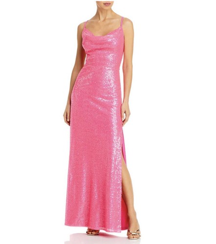 Aqua Formal elektrisch rosa Seitenschlitz Spaghettiträger volle Länge Medium Abschlussball Neu mit Etikett