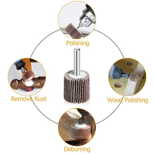 1" x 1" x 1/4" Shank Mounted Flap Wheel - A/O 40 60 80 120 Grit Sanding - 5 Pack - 第 4/10 張圖片
