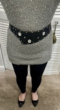 Black Wide Rhinestone, Silver Nailhead And Silver Star Belt