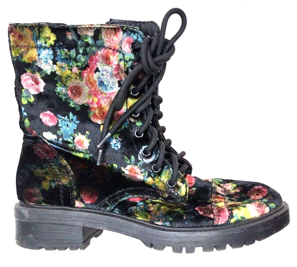 Madden Girl Velvety Floral REX Combat Boots Women's Sz 6M Steve Madden Footwear - Image 2 of 4