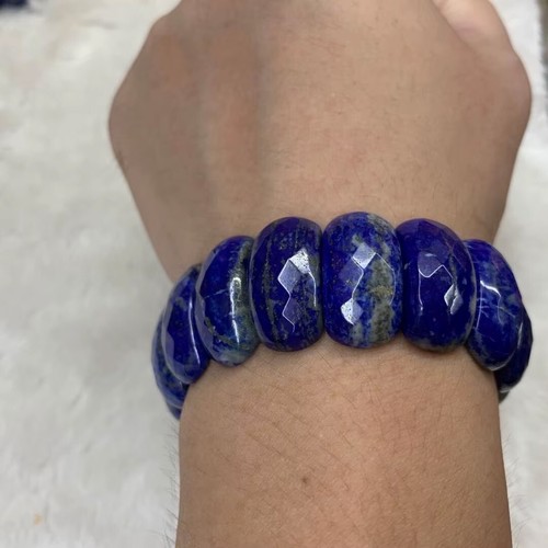 LAPISLAZULI facettiert Stretch Armband oval groß breit flexibel dehnbar 18-22cm - Bild 3 von 9