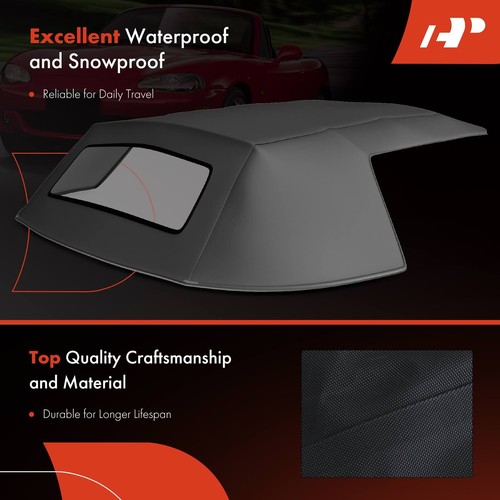 1x Black Convertible Soft Top w/ Clear Plastic Window for Ford Mustang 1983-1993 - Picture 7 of 9