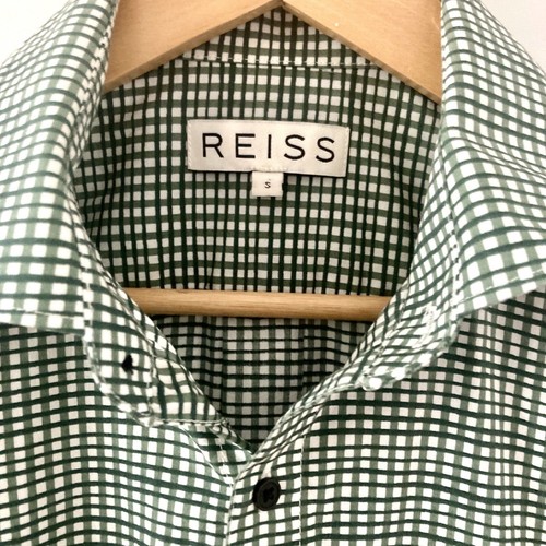 Reiss Size S Green White Checked Long Sleeved Shirt 100% Cotton - Picture 3 of 10