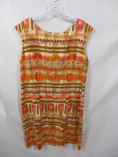 Tahari Womens Dress 16 Orange Striped Tank Sleeveless Zips Brown Linen Blend
