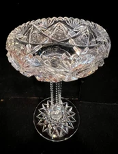 Antique  American Brilliant Deep Cut Crystal Compote Rolled Rim