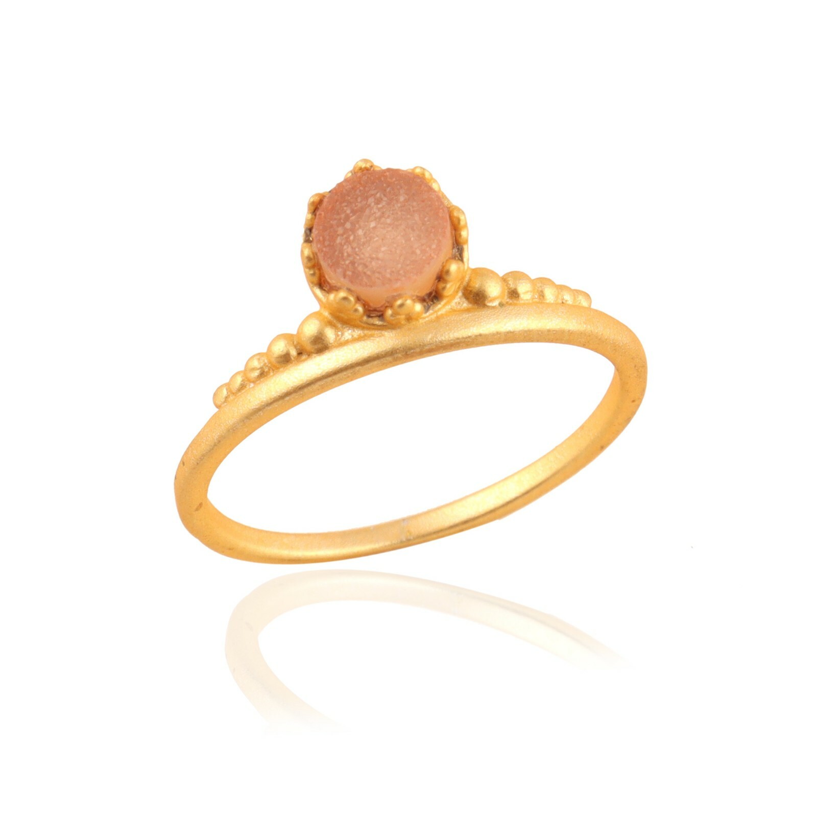Real Round Sugar Druzy Matte Finish Gold Plated Minimalist Sizable Crown Ring-image