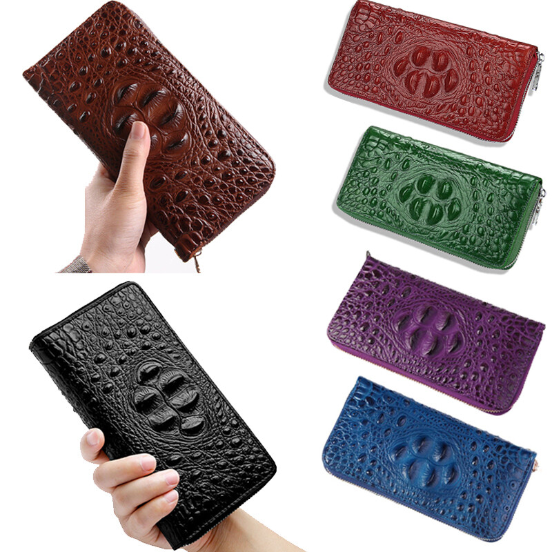 Women Crocodile Pattern Leather Clutch Long Wallet Zipper Card