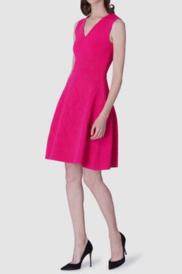 $2190 Carolina Herrera Women's Pink Pointelle Sleeveless V-Neck Dress Size L
