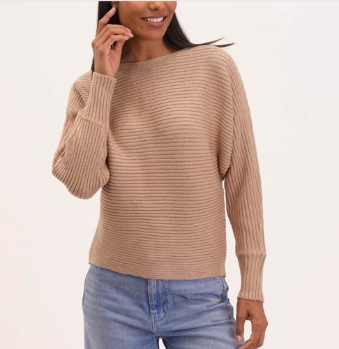 Women's Medium Brown Mock Neck Knit Long Sleeve Top