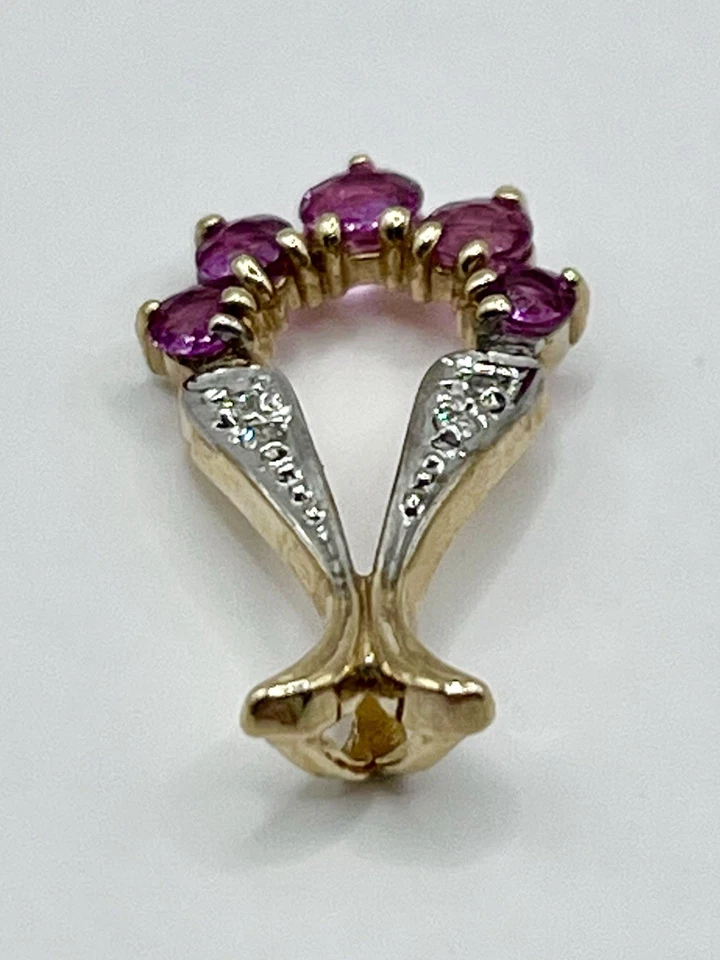 Pingente de ouro amarelo e branco 9 quilates turmalina rosa e diamante - Imagem 4 de 4