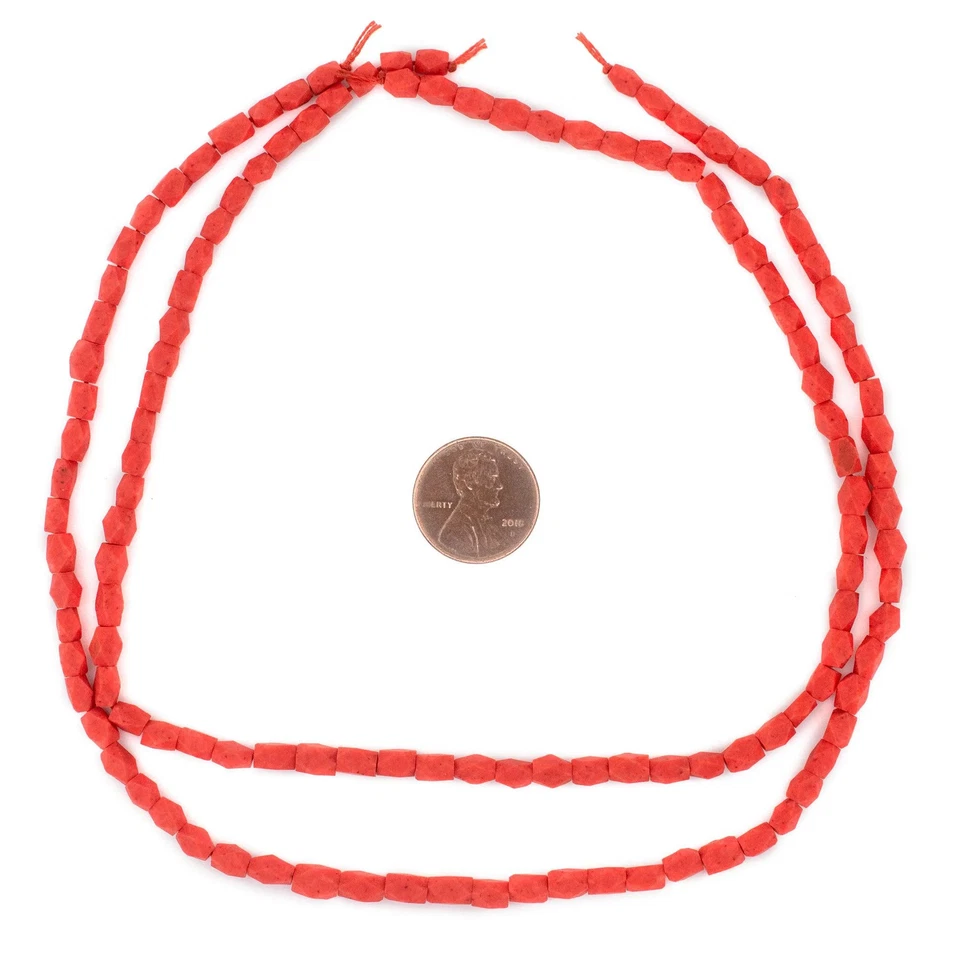 Cuentas de piedra afganas rectangulares facetadas estilo coral brillante 4 mm rojo Afganistán Foto 2 de 4