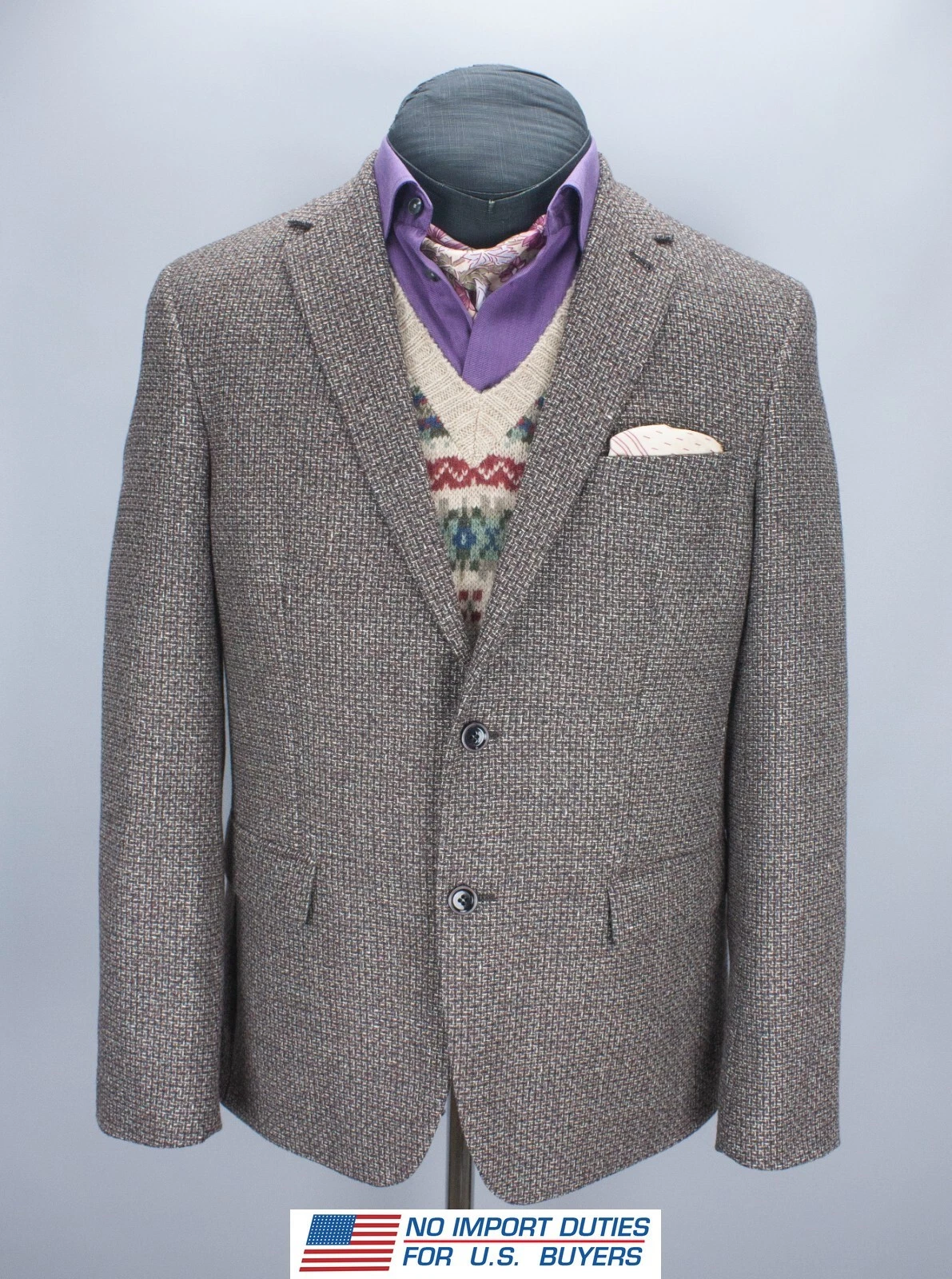 M&S Luxury Penteadora Wool Tweed Blazer 42 Mens Brown Textured Heritage Jacket